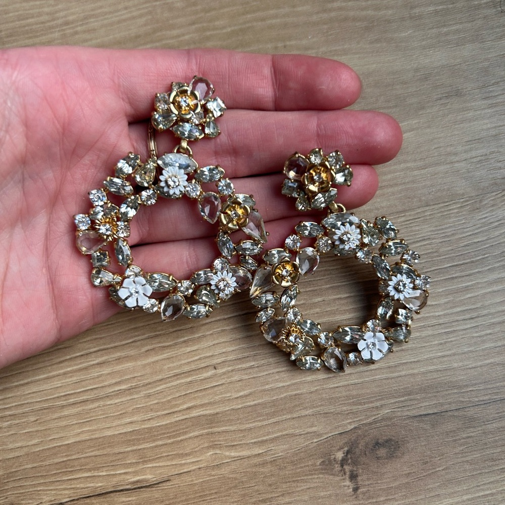 J. Crew Gold and Silver Crystal Hoop Earrings